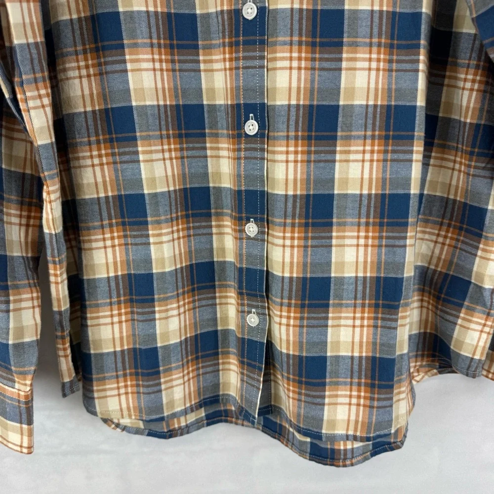 J.Crew Plaid Button Down Shirt Medium Blue Tan‎ Flannel Long Sleeve NWT